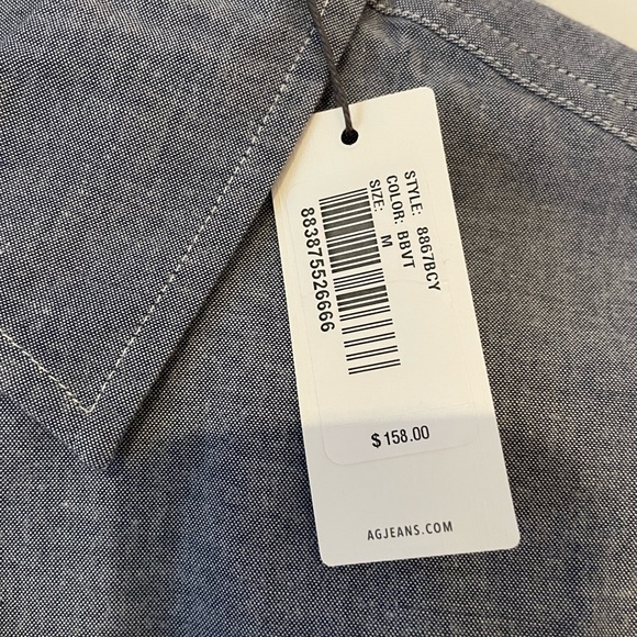 Blue men’s button down AG Jean shirt - Picture 3 of 3